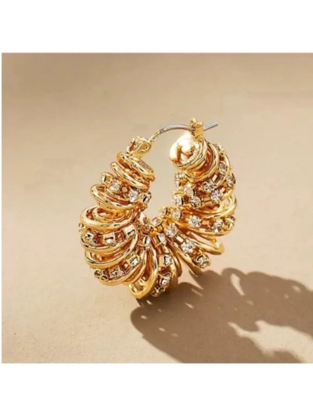 New! Anthropologie Gold Crystal Wire Hoop Earrings (2009) NWOT